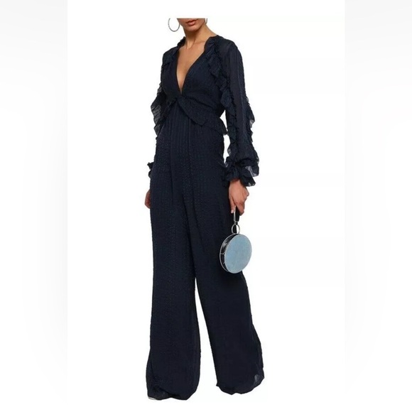 Zimmermann Pants - Zimmermann folly navy wide leg 100% silk pantsuit jumpsuit lined sz 1 NWOT